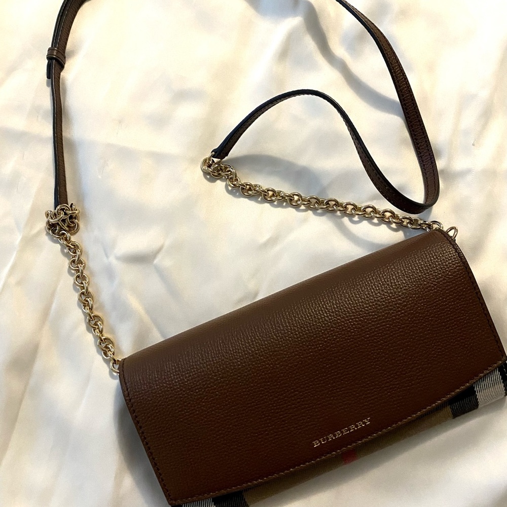 Burberry Women’s Henley Check & Leather Wallet-on-Chain, Tan